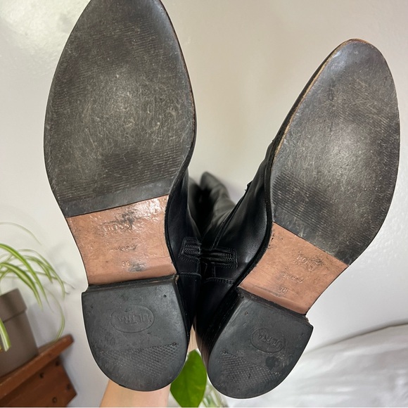 Hugo Boss Dress Knee High Black Leather Stretchy Calf Zip Boots 38 Almond Toe 8 - Picture 13 of 15